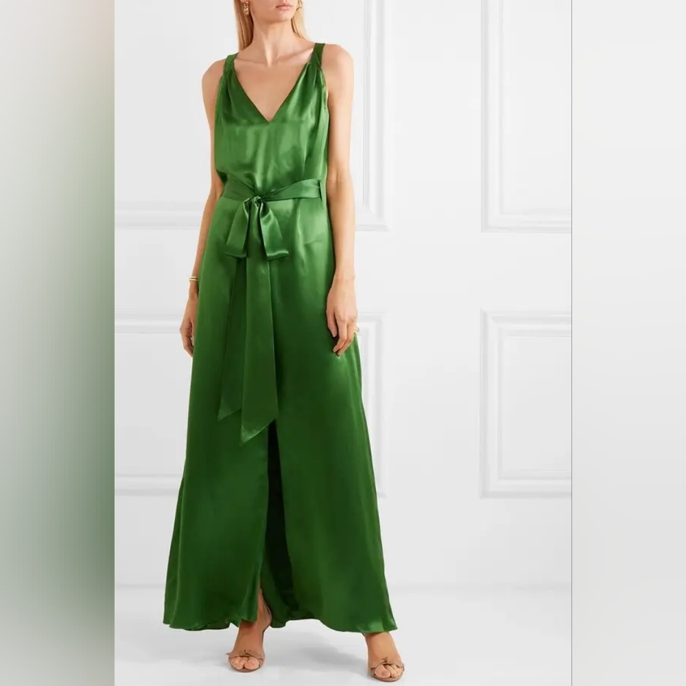 Temperley London Emerald Silk-Blend Satin Maxi Dress